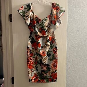 Vibrant Floral Mini Dress with Ruffle Detail